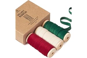 Vitalizart Christmas Velvet Ribbon 3/8" x 15 Yd Wooden Spool Fabric Trim 3 Rolls * 5 Yd for Christmas Wreath Decoration Handmade Craft Ornaments Gift Wrapping & Bow Making