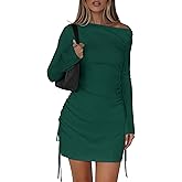 PRETTYGARDEN Long Sleeve Dress for Women 2026 Fall Off The Shoulder Cocktail Party Spring Mini Ruched Bodycon Dresses