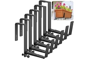 Window Box Brackets, Adjustable Planter Box Brackets, Heavy Duty Iron Flower Box Brackets for Railings, with Enhanced Bottom 