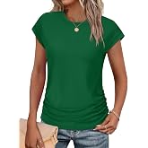 Sampeel Womens Summer Tops Trendy 2026 Ruched Cap Short Sleeve Tshirts Shirts Crew Neck T Shirts Fashion