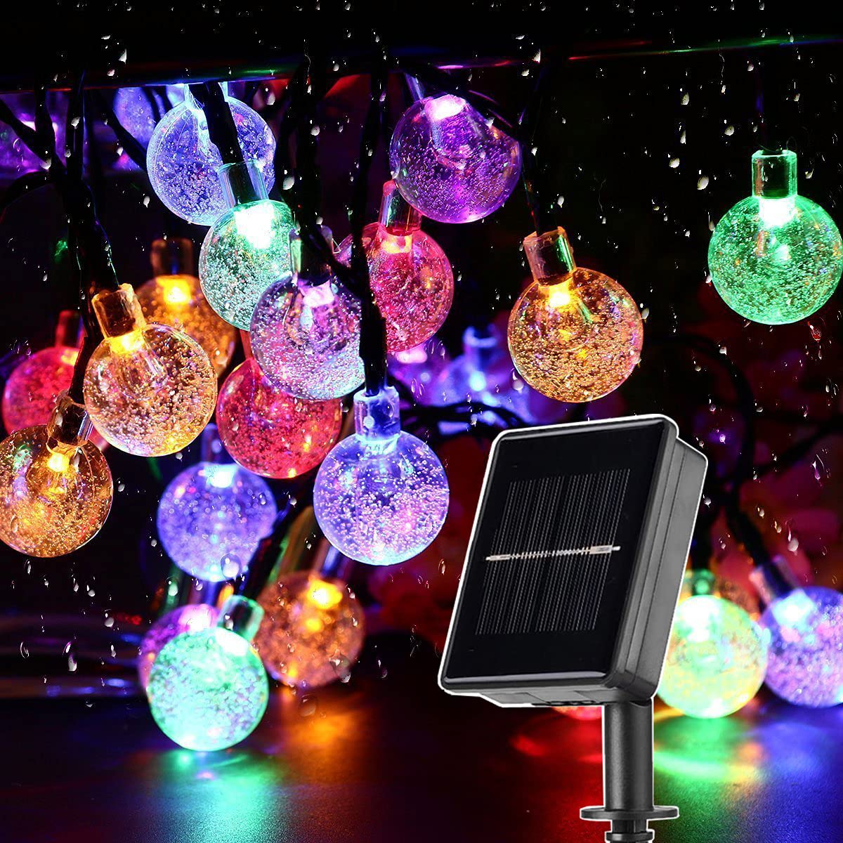 Solar Garden String Lights, 30FT Indoor/Outdoor Waterproof Fairy Lights with 50 LED, 8 Modes Solar Powered Crystal Ball Lights, Christmas Tree, Festival Decoration Lighting (Multi-Color)