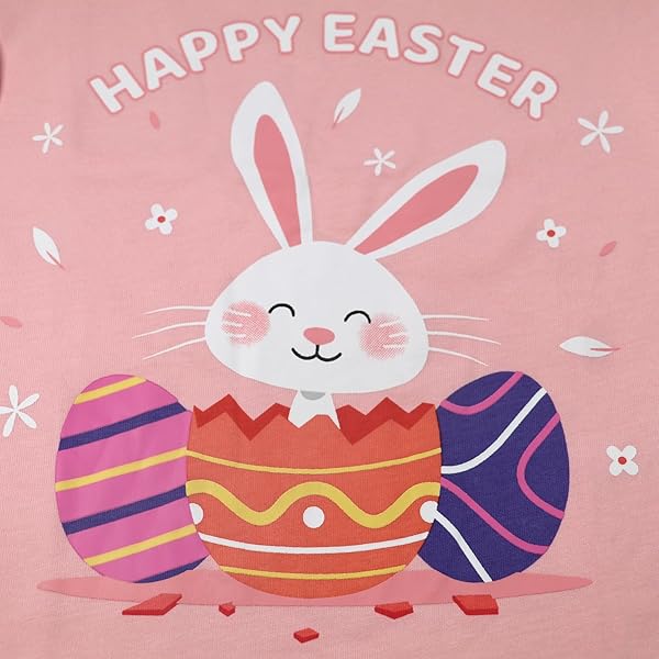MUJOQE BABY GIRL EASTER SHIRTS TODDLER BUNNY OUTFITS SHORT SLEEVE KIDS EASTER EGGS T-SHIRT COTTON TOP 2 YEARS