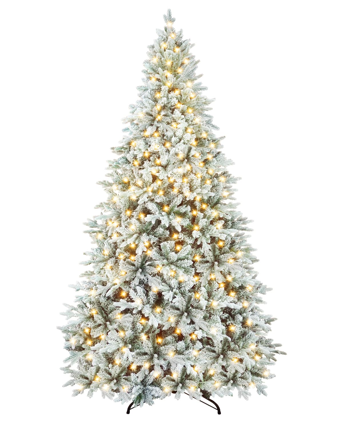 Photo 1 of unlemoni 9.5ft Snow Flocked Artificial Christmas Tree Fake Hinged Pine Tree with 450 Warm White Lights, 1800 Branch Tips, Foldable Stand for Christmas Home Office Party Decoration- READ CLERK NOTES