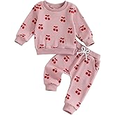 Kaipiclos Baby Girl Clothes Toddler Fall Outfits Sweatshirt Pants Waffled Cherry Outfit Baby Clothes for Girls 6 12 18 24M 3T