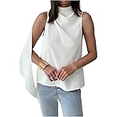 Floerns Women's Ruffle Sleeveless Tank Top Mock Neck Ruched Dressy Casual Blouse Tops