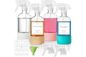 DWTS DANWEITESI Glass Spray Bottles for Cleaning,Glass Spray Bottles 16 oz with Silicone Sleeve-Reusable Spray Bottles with Label Sticker,Adjustable Nozzle-Clear Empty Spray Bottle for Hair 4 pcs