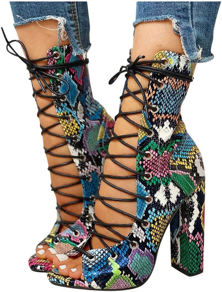 multicolor snake print heels