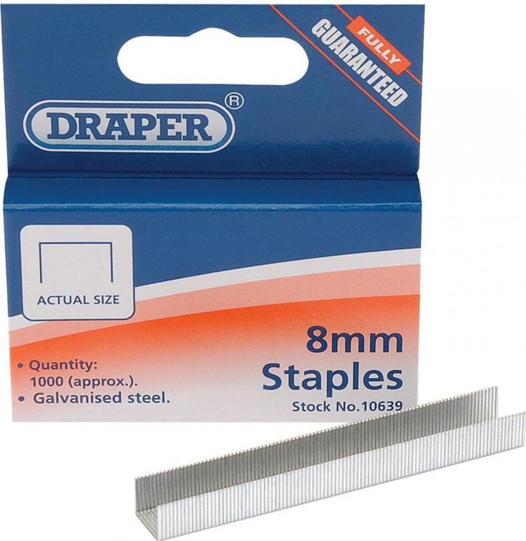 Draper 10639 8mm Staples (Box of 1000)(Package may vary), grey, 8 mm