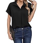 Askyes Women's V Neck Drop Short Sleeve Summer Blouses Chiffon Dressy Casual Work Shirts Tops