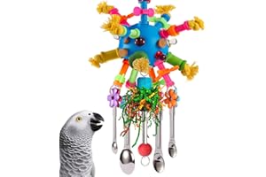 YIXUND Parrot Toys Bird Toys Perch Pullable Stainless Steel Spoons Colorful Acrylic Stick Chew Toys for Amazons Mini Macaws African Greys Cockatoos Conures, Cockatiels, Lovebirds, Parrotlets and Other (blue)