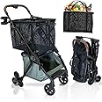 Strolee Personal Luxury Folding Shopping Cart with Stair Climbing Wheels – Lightweight Aluminum Frame – Removable Shopping Bag with Carry Strap & Lower Storage 75Lbs Capacity (Sage v2 Stair Wheels)