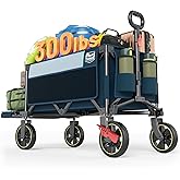 Timber Ridge 49" Extra Long Collapsible Folding Wagon with Tailgate&amp;Brakes | 300lbs Heavy Duty Foldable Wagon with Adjustable Handle, 250L Capacity Portable Cart for Outdoor Camping Sports, Blue