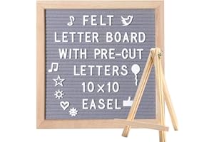 BIG ROLE Gray Felt Letter Board 10x10 Inches + 374 3/4’’ Pre-Cut White Letters. Changeable Letter Board with Stand Easel Changeable Message Board with Letters Office Business Sign Boards Home Decor Felt Board