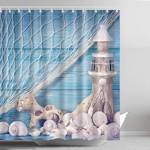 Amazon Com Abxinyoule Lighthouse Shower Curtain Shell Conch