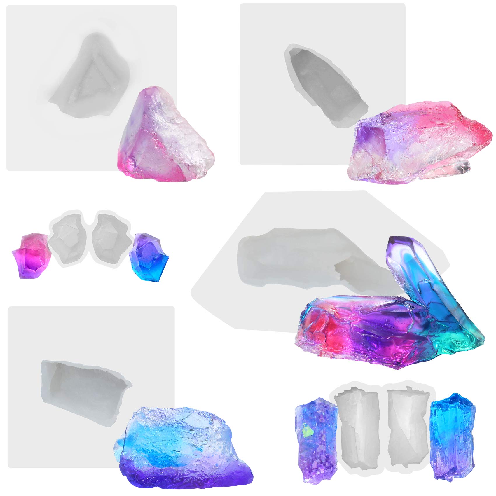 Musykrafties Growing Crystal Quartz Rock Cluster Geode Druzy Gem Silicone Mould Trays 6-Count for Resin Epoxy, Soap, Candle, Isomalt Assorted Size (Smaller)