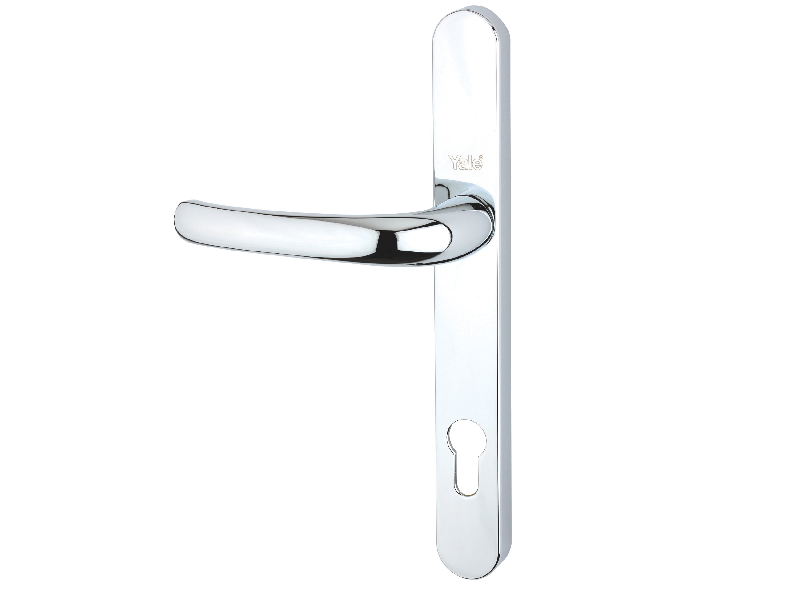 Yale P-YH1LL-PC Long Backplate Door Handle, Standard Security, 92mm centre, 215mm fixing holes distance, for PVCu, Composite and Wooden doors, Chrome Finish, Visi Packed