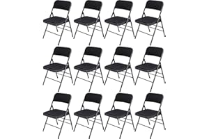 susici 12 Pack Black Folding Chairs with Fabric Padded Cushion, Fabric Dining Chair Set Portable Indoor Outdoor Stackable Folding Chair for Home Office Events Wedding Party