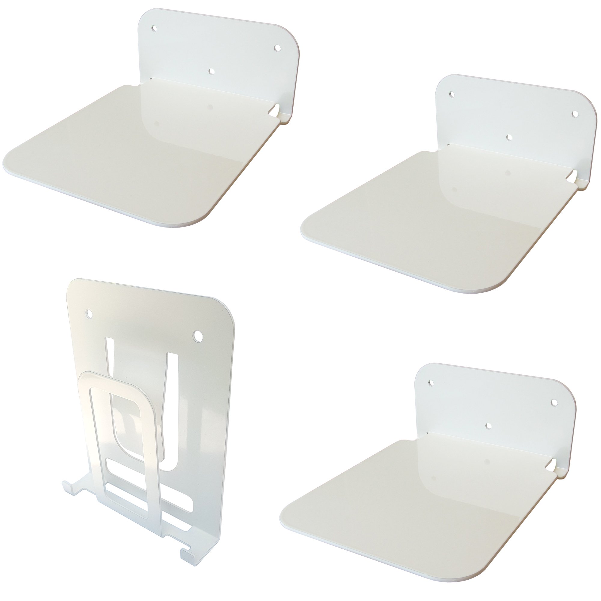 Galleksa Invisible Vertical Concealed Floating Metal Bookshelf Wall Mounted Storage for Home Room Creative Decoration Book Display White (3 + 1xVertical)