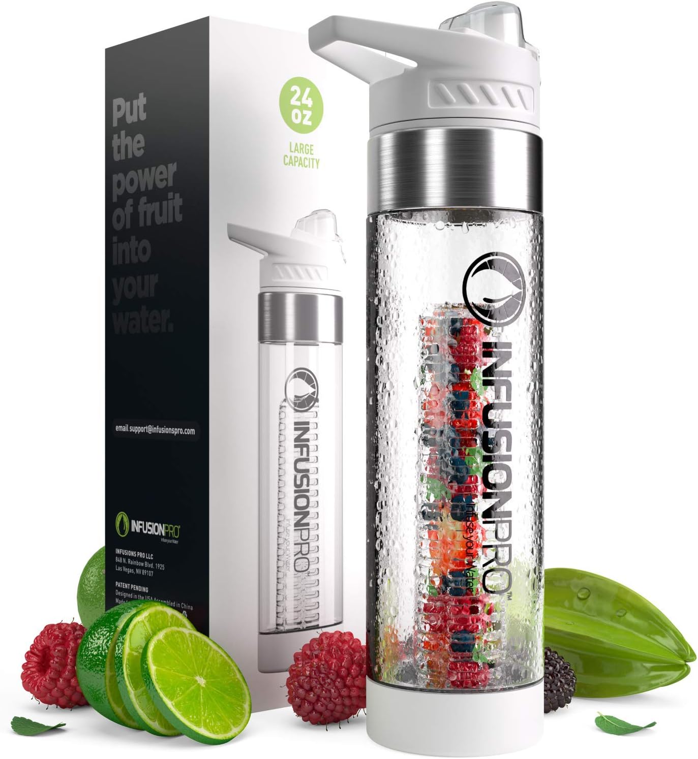 Infusion Pro Premium Fruit Infused Water Bottle (2 Pack or 1 Pack) Insulating Sleeves and Flavored Water Recipe eBook Included, Bottom Infuser Style with Flip Top Lid - 24 oz BPA Free Tritan Plastic