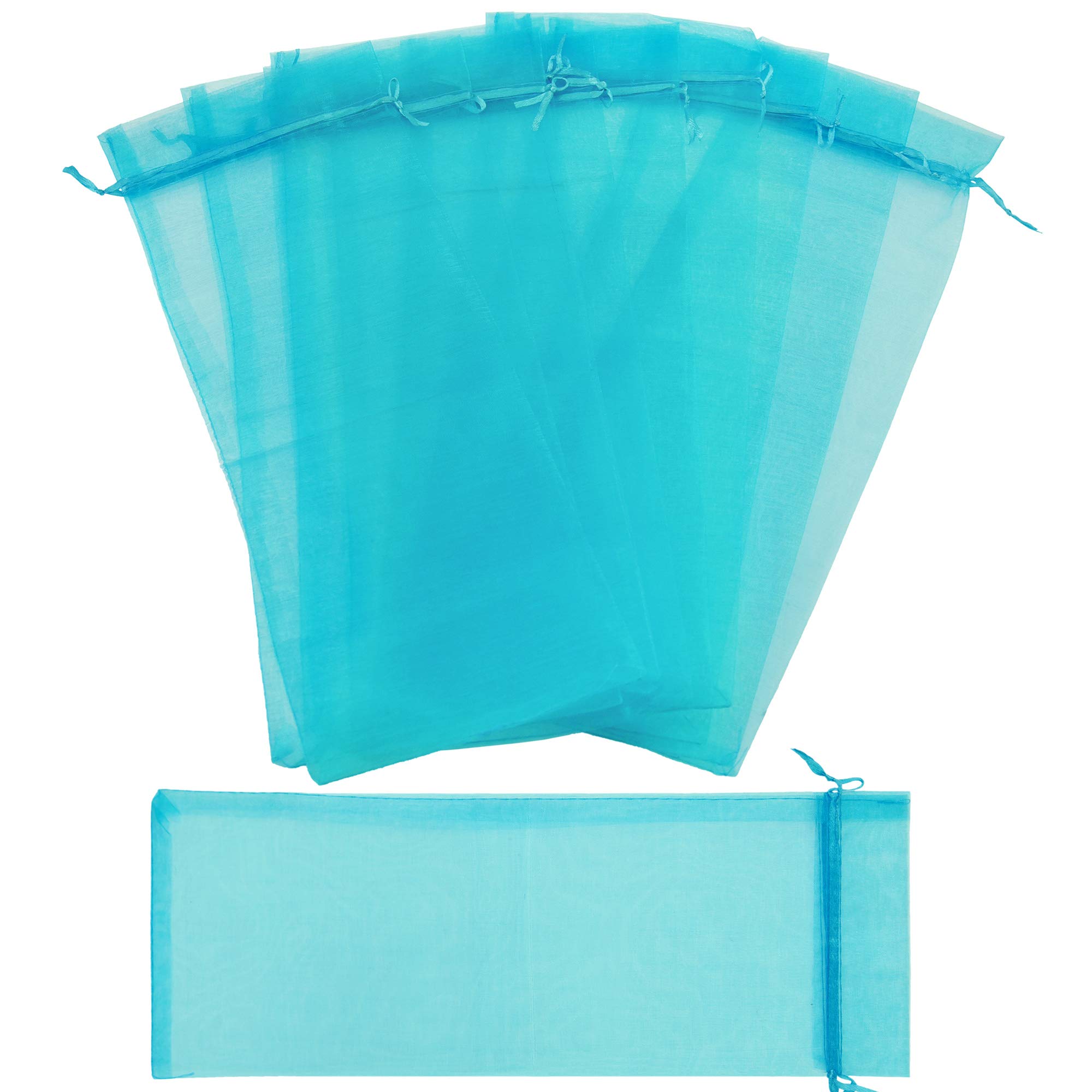 FiveSeasonStuff Organza Bags for Wine Bottles Drawstring Gift Wrapping Reusable Birthday Party Wedding 10 Pouches (14cm x 37cm, Lake Blue)