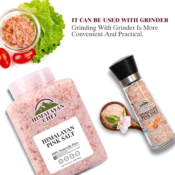 HIMALAYAN CHEF PINK HIMALAYAN SALT COARSE GRAIN, 5 LBS PLASTIC JAR – PURE, NATURAL, KOSHER, MINERAL-RICH, IDEAL FOR GRINDER REFILLS, COOKING, SEASONING
