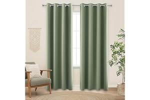 KOUFALL Sage Green Blackout Window Curtains for Bedroom 84 Inches Long Black Out Room Darkening Grommet Thermal Insulated Boho Cottagecore Cottage Core Curtain Drapes 84 Inch Length 2 Panels Set