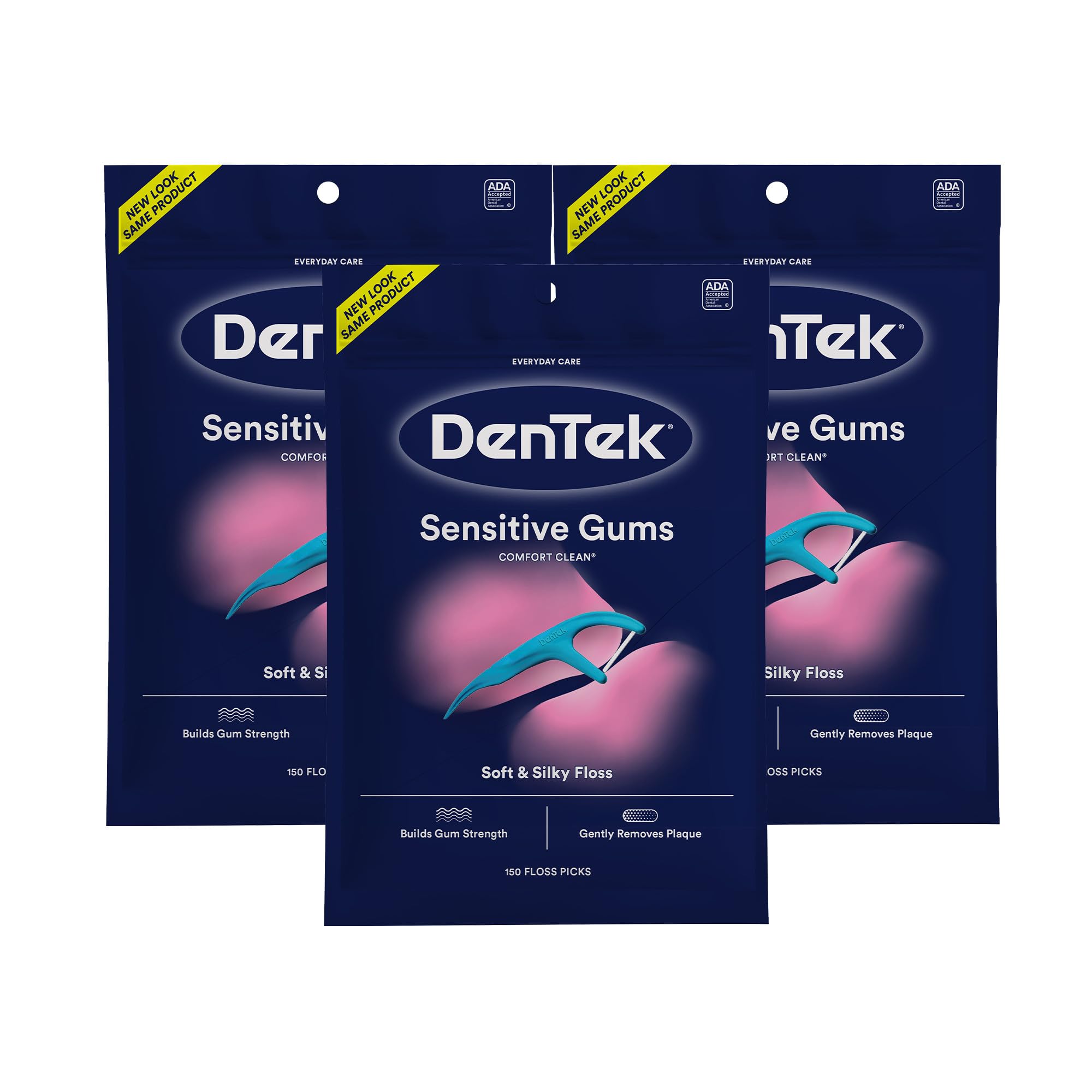 DenTek Comfort Clean Sensitive Gums Floss Picks, Soft & Silky Ribbon, 150 Count, (Pack of 30) Image DenTek Comfort Clean Sensitive Gums Floss Picks, Soft & Silky Ribbon, 150 Count, (Pack of 30) Image
