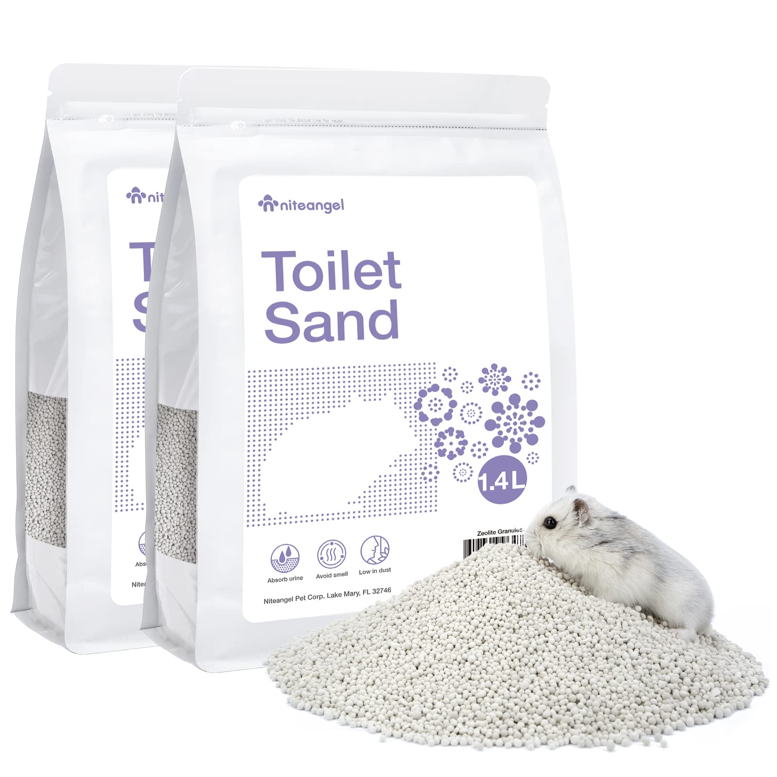 Photo 1 of Niteangel Training Litter Potty Sand - Hamster Sand Bath for Syrian Dwarf Hamsters Gerbils Mice Lemming Degus or Other Small-Sized Pets (1.4 L x 2 - Purple Label)