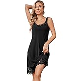 H HIAMIGOS Slip Dress Lace Trim Satin Slip for Women Under Dress Non Cling Midi Full Slip Wide Strap