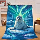 Seal Aurora Blanket Cute Seal Throw Blanket Gifts for Women Girls Fleece Fuzzy Soft Cozy Flannel Aurora Plush Warm Bedding Stuff for Kids Adults Sofa Bed Couch 40 x 50 Inch