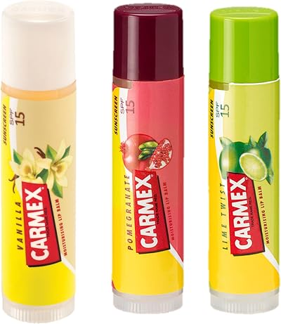 Carmex Vanilla Lime Pomegranate Lip Balm 3-Piece Stick Pack