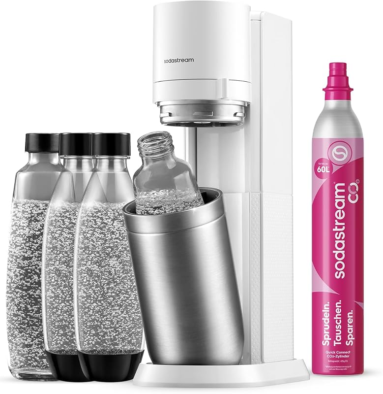 Wassersprudler Duo mit CO2-Zylinder, 2X Glasflasche und 2X 1L spülmaschinenfeste Kunststoff-Flasche, Weiß, Höhe: 44 cm