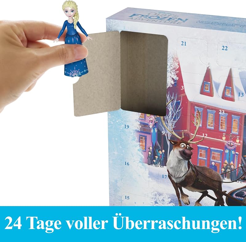 Mattel Disney Die Eiskönigin Kleine Anna- und Elsa-Puppen Adventskalender mit 2 Freundefiguren, formbarem Sand und 24 Spielteilen, inspiriert von Die Eiskönigin Olaf taut auf“, HWX20 — Foto 3 von 6