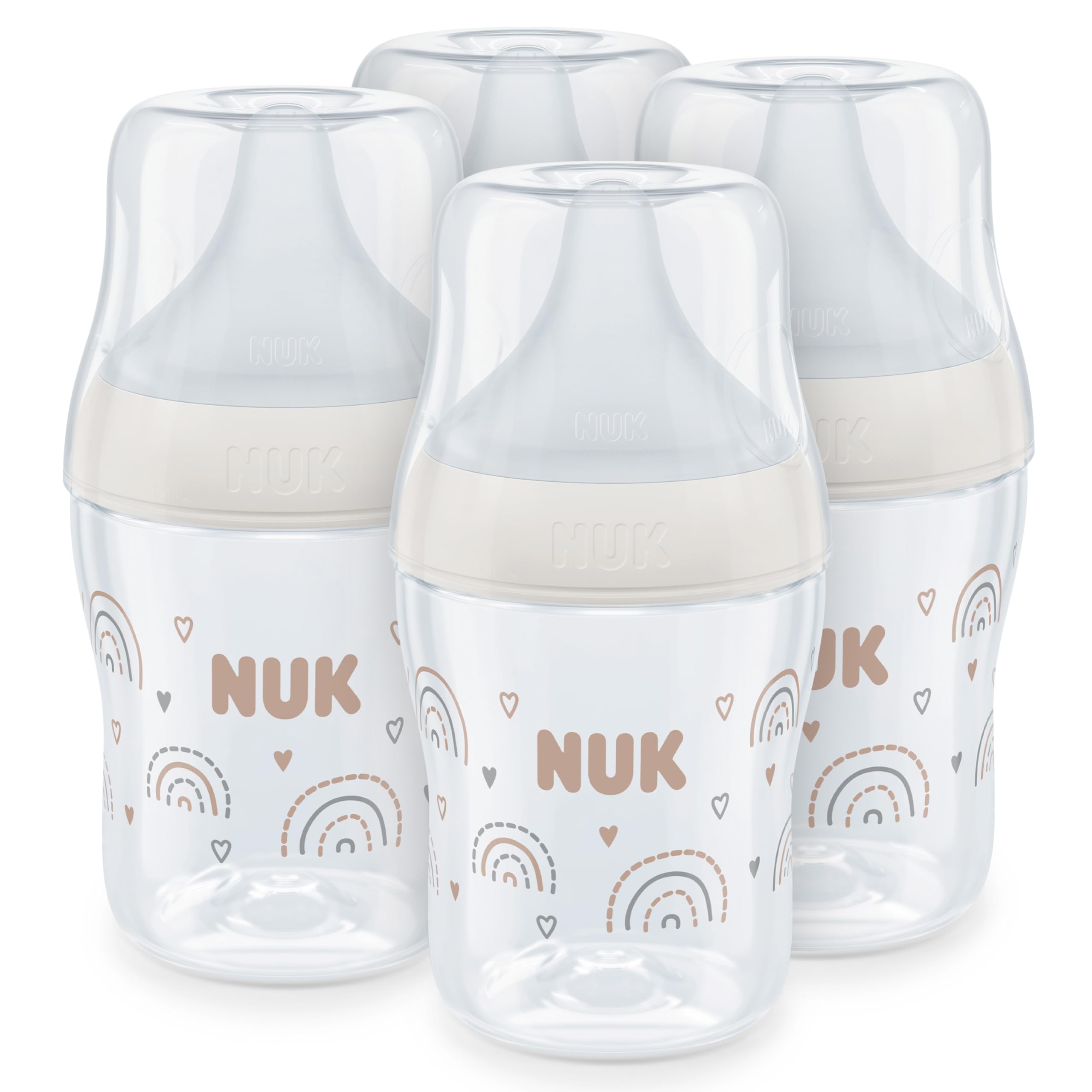 NUK Perfect Match Baby Bottles Set | 0+ Months | Adapts to Baby's Palate | Temperature Control | Anti Colic Vent | 150 ml | BPA-Free | Small Silicone Teat | Rainbow | 4 Count