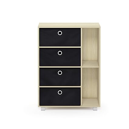 Furinno Multipurpose Storage Cabinet W 4 Bin Drawers Steam Beech Black Amazon In Home Kitchen
