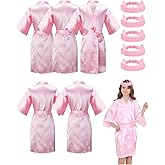EPLAZA 10 Pieces Kids Girls Satin Robe and Hair Bands for Birthday Spa Bridal Party Flower Girls Wedding Robes Kimono