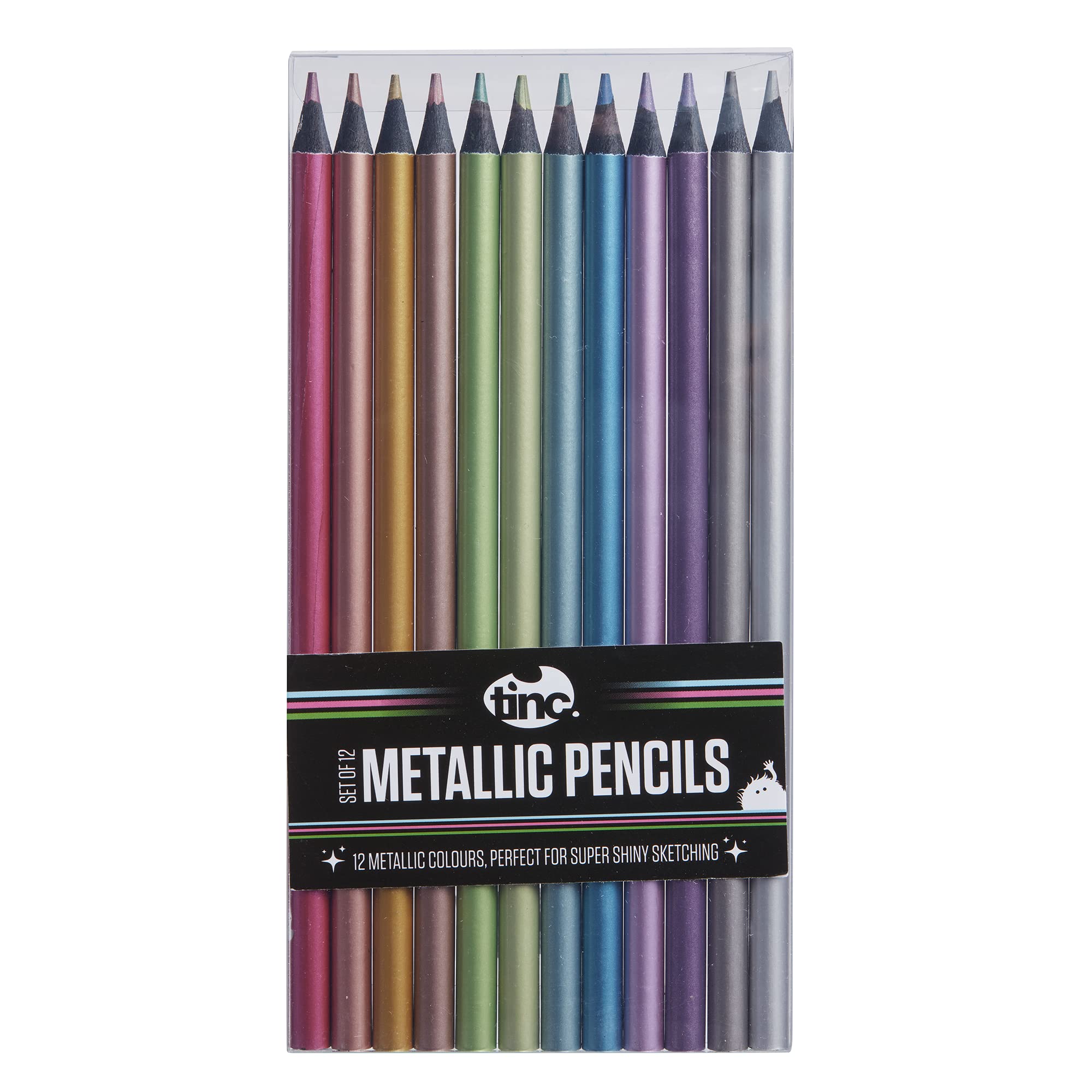 Tinc Super Shiny Set of 12 Metallic Colouring Pencils - for use at School and on Homework, Multicolor