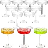 Rainmae 12 Pcs Ribbed Martini Glasses 4.7 oz – Clear Disposable Plastic Coupe Glasses Vintage Cocktail Dessert Parfait Cups Unbreakable Glassware for Wedding Birthday Party Supplies