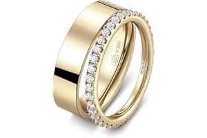 VISDIV 2 Pack Sterling Silver Eternity Ring & Gold Band for Women, 2mm CZ Stackable Wedding Engagement Promise Rings, Simple 5mm Plated Band, Size 5-10, Gift Jewelry Set