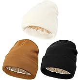 KUIRAN Satin Lined Beanie Hats for Women Men Knit Acrylic Beanie Winter Hat Silk Lining Soft Slouchy Warm Cuffed Beanie Hat
