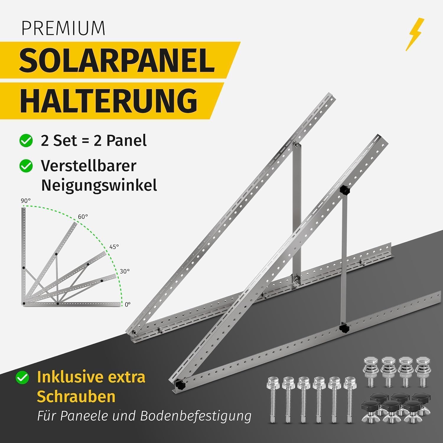 Avoltik Balkonkraftwerk Halterung im 2er Set (bis 114cm) I Halterung für 2 Solarpanel-Module I Verstellbar von 0-90° I Ideal für Dach, Balkon & Boden 7
