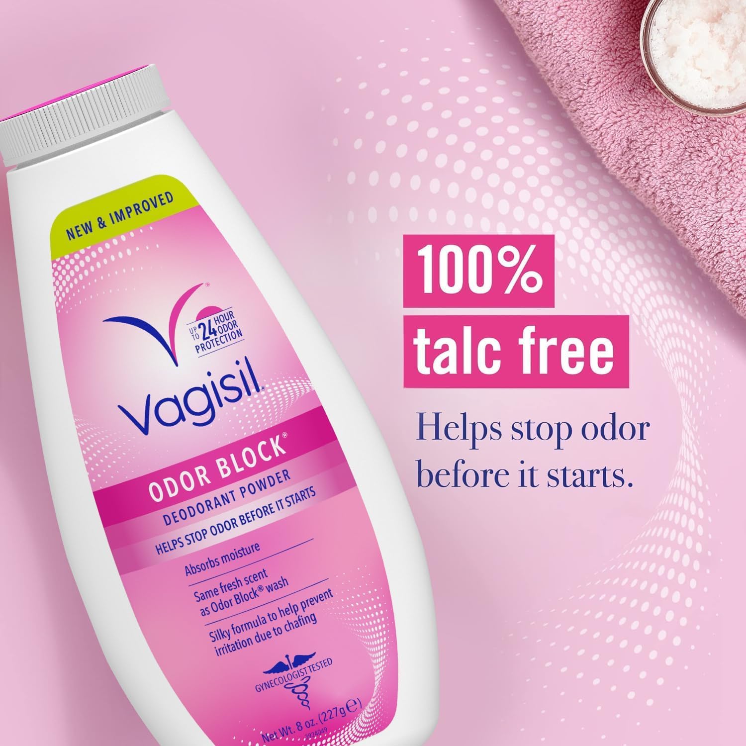 Vagisil Odor Block Deodorant Powder for Women, Helps to Prevents Chafing, Talc-Free, 8 Ounce (Pack of 3)