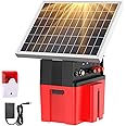 Solar Electric Fence Charger with Siren Alarm, 1.2Joules Fence Energizer, 12000mAh Battery & 10W Solar Panel, 20Miles Range Ideal for Livestock, Poultry