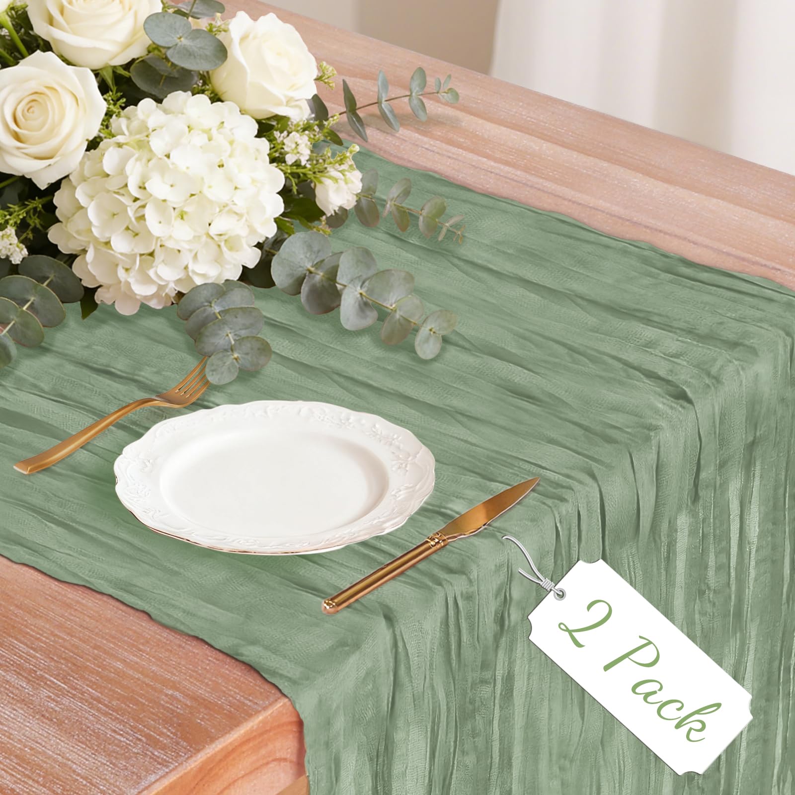 Photo 1 of 2 Pack Sage Green Cheesecloth Table Runner, 10Ft Boho Gauze Cheese Cloth Table Runners for Wedding, Party, Dinner, Baby Shower, 120 Inches Long Table Runner for St. Patrick's Day, Easter, Christmas