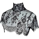 HomeSoGood False Collar Detachable Lace for Girls Neckline 13inch Black Flower Half Shirt Fake Neck Cover(Black)