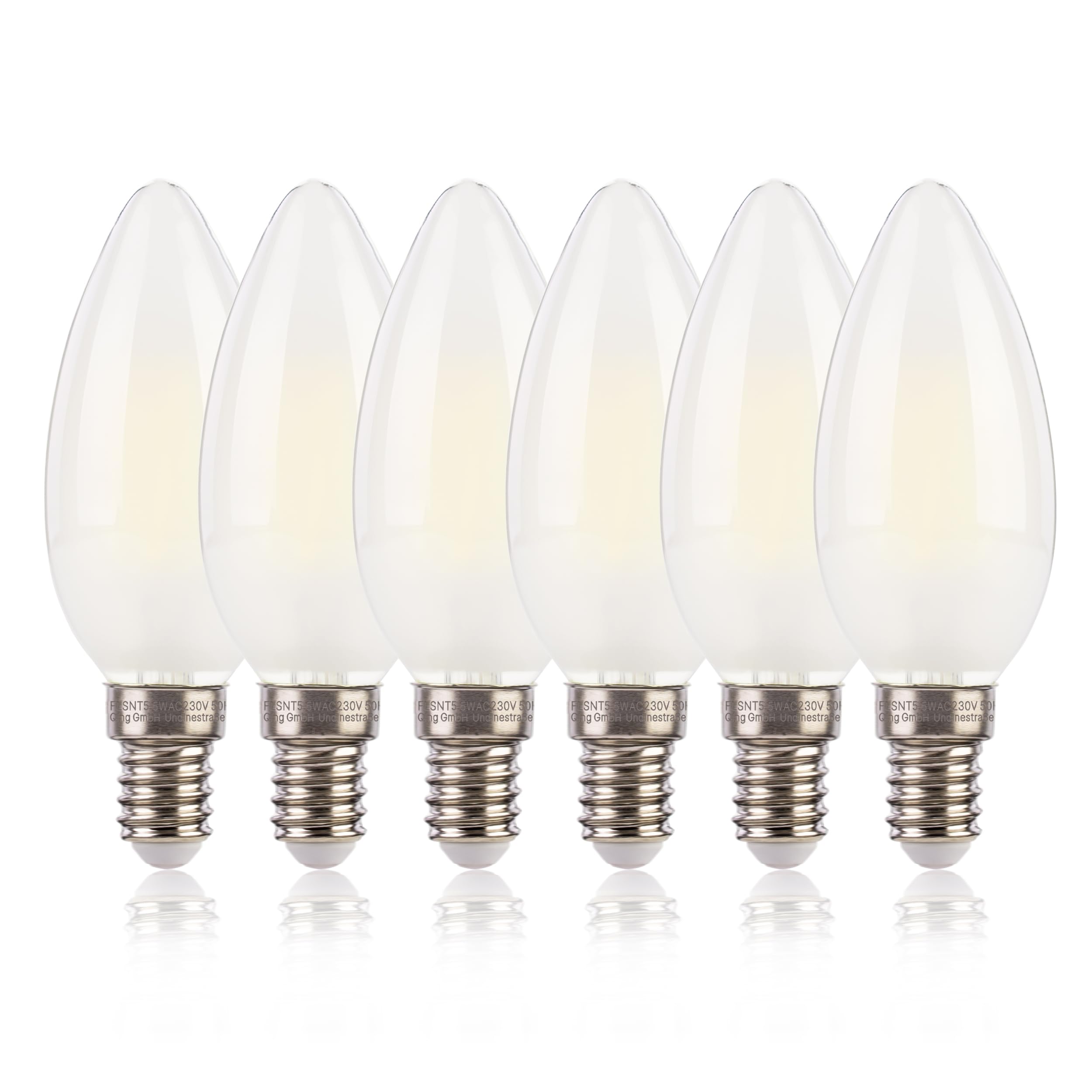 FLSNT E14 LED Light Bulb 60W Equivalent 4000K Cool White, 5.5W C35 Small Screw Light Bulb, B11 SES E14 Bulb 750LM, Non-Dimmable, Pack of 6 — image 1