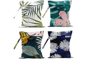 zcyxuuw 4Pcs Waterproof Wet Bag for Swimsuit, Travel Beach Wet Dry Bag, Hidden Zipper Reusable Palm leaf aloha bags, for Travel Beach Wet Swimsuits Toiletries Diapers Laundry Bag