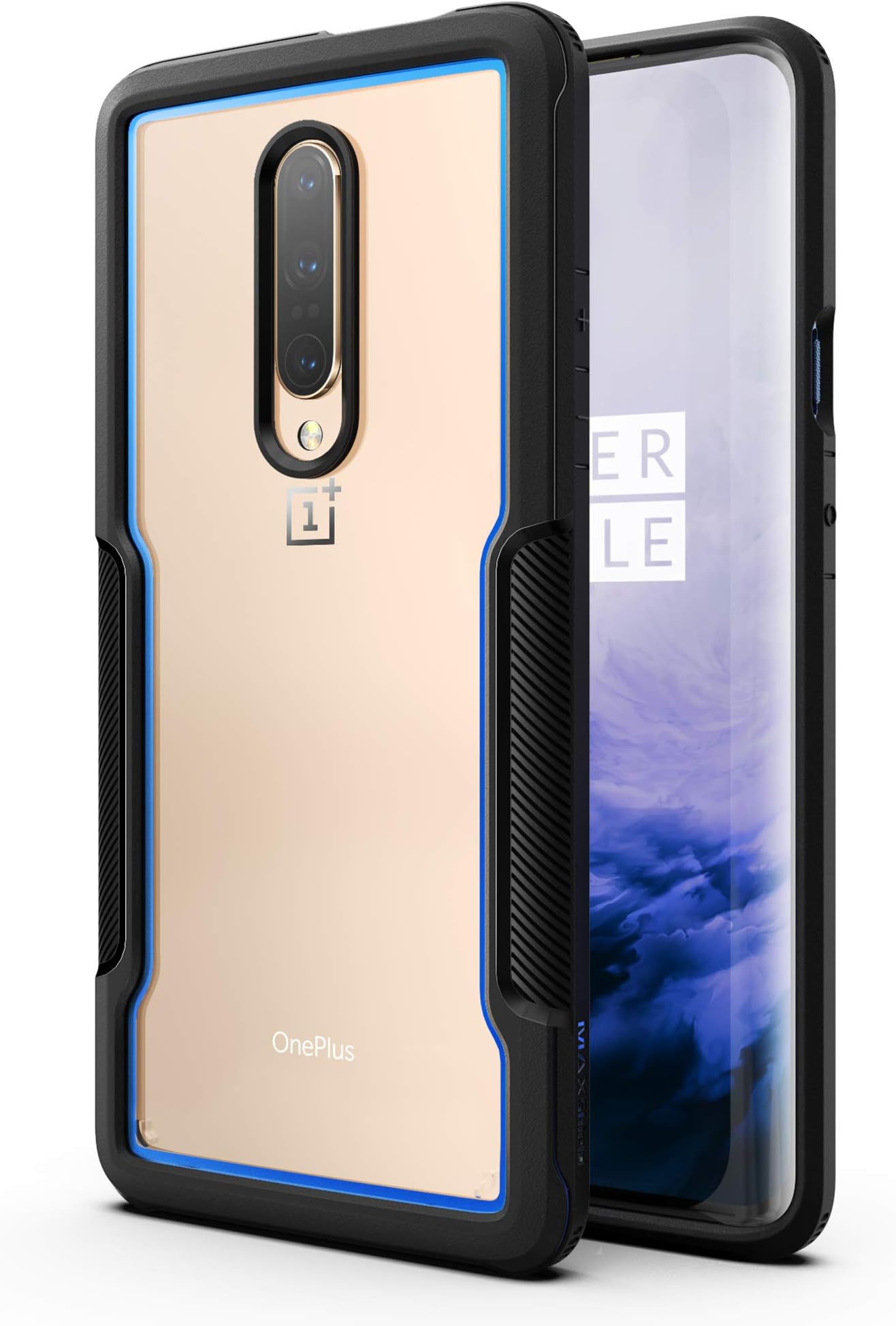 MAXSHIELD Compatible with OnePlus 7 Pro Case, Premium Hybrid Shockproof Protective Slim Clear Bumper Case [Razor X Series]-Blue