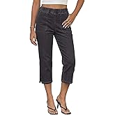 luvamia Capri Jeans for Women Trendy Pull On Elastic Waist High Rise Side Split Stretchy Relaxed Fit Denim Capris Pants