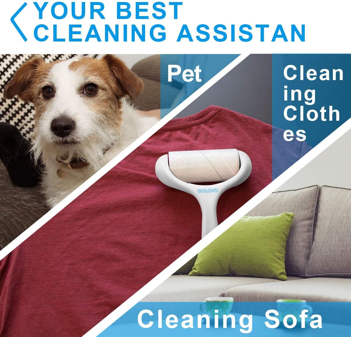 GOLOVD Lint Rollers for Pet Hair Extra Sticky, Lint Remover [240 Sheets/4 Refills], Lint Roller Set Brush for Dog Cat Hair Removal, Clothes, Furniture, Laundry, Sheets, Shoe, Bed, Couch: Kitchen & Dining